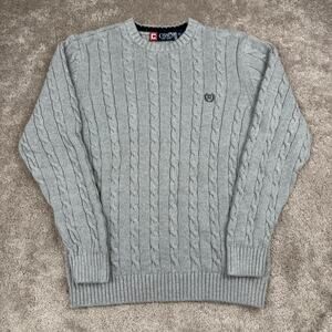 Chaps Heather Grey Cable Knit Cotton Blend Crewneck Sweater Size S